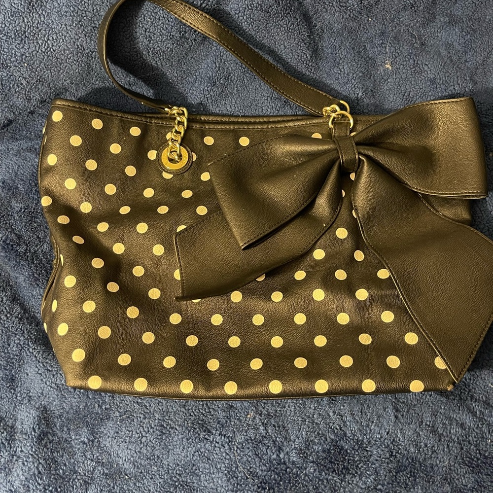 Betsey Johnson Black Shoulder Bag with white Dots and Bow